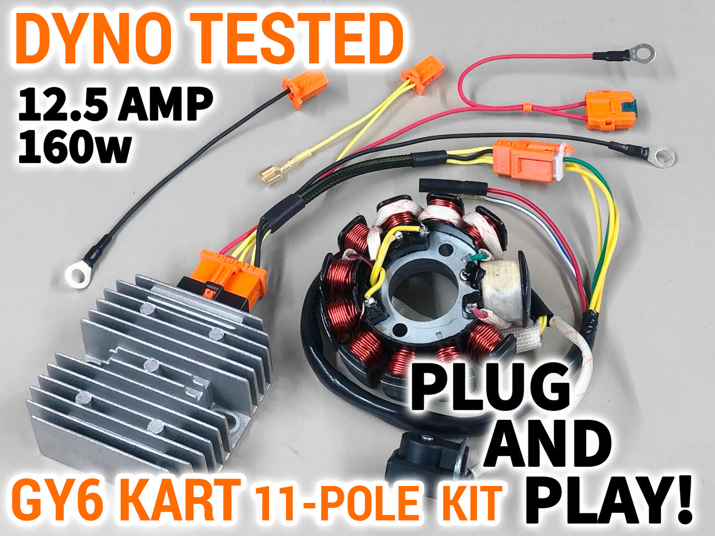 GY6 Stator Upgrade 11-pole 12.5amp Plug-n-Play Complete Kart Magneto Kit [KART and BUGGY]